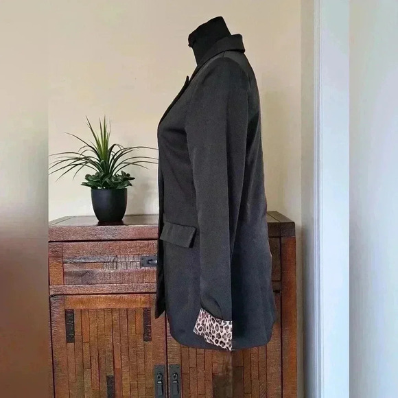 Black Blazer with Animal Print Cuffs Size Small - Picture 2 of 13
